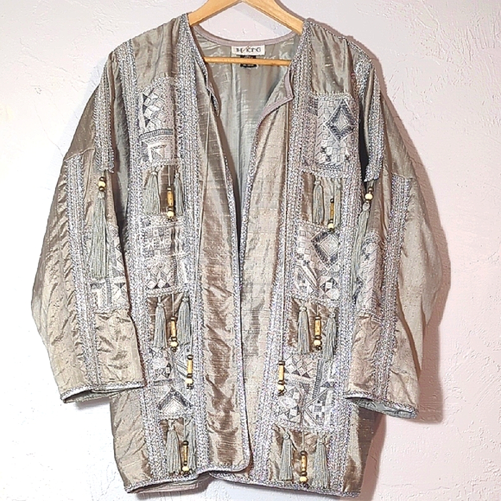 Vintage Silk Embellished Jacket Luxury Boho Bridal Event Avant Garde Maximalist